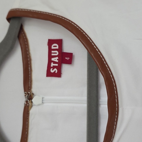 Staud White & Brown Lined Cotton Dress. Size 4 - Picture 7 of 9